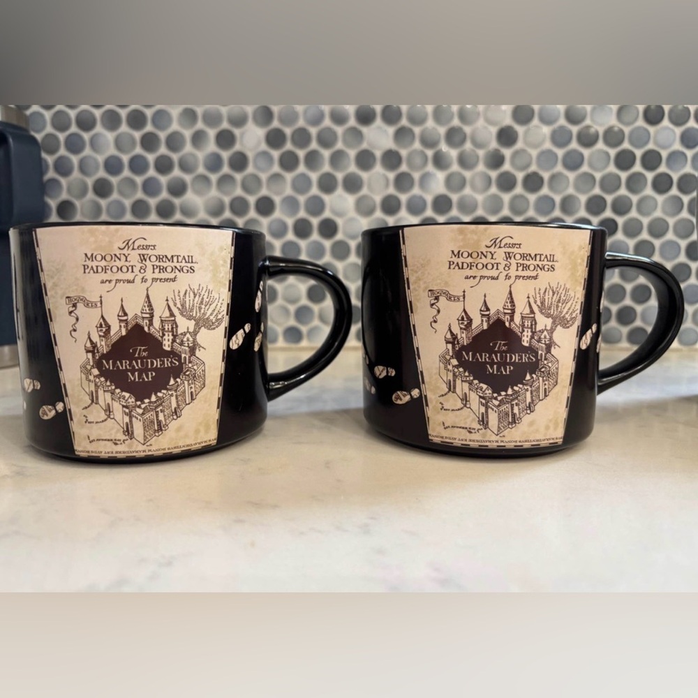 Harry Potter Marauder’s Map Coffee Mug Set of 2 Black Hogwarts Moony Wormtail P
